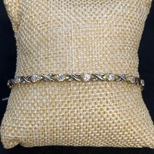 14K Yellow and white Gold CZ Tennis Bracelet. 7.75" - 8g